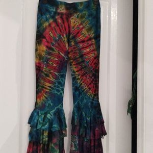 Boho flared tye die pants